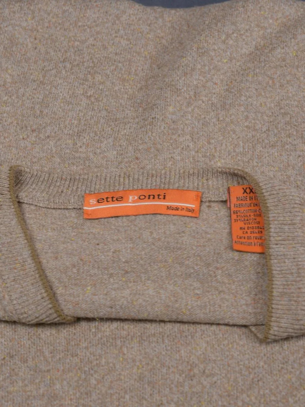 Sette Ponti Cotton Silk Rayon V-Neck Sweater Beige Made in Italy XXL